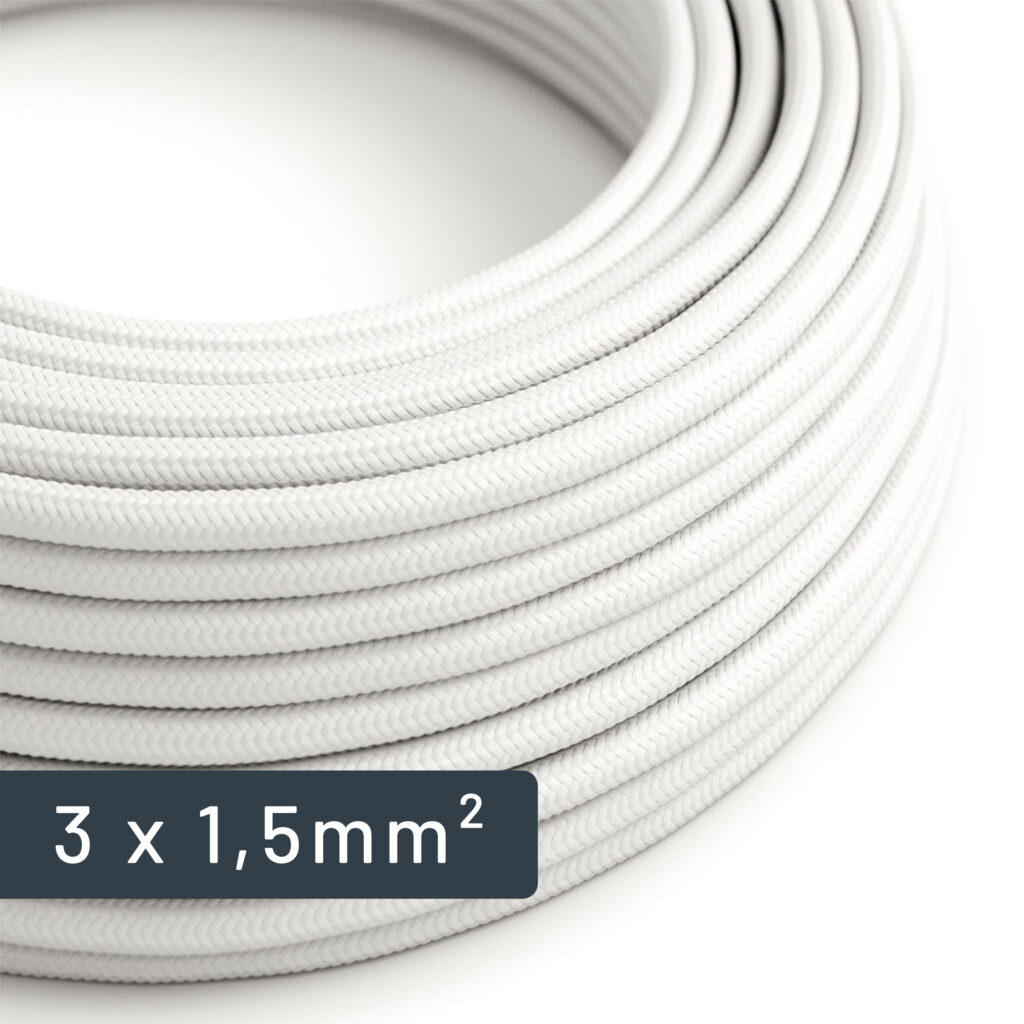 Elektrische textielkabel grote sectie ronde witte stof 1,5 mm2 voor elektrische installatie - MCFE0000302T2