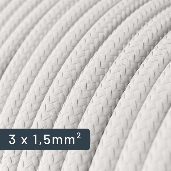 Rundes, weißes Textilkabel mit großem Querschnitt (1,5 mm²) für Elektroinstallationen – Nahaufnahme