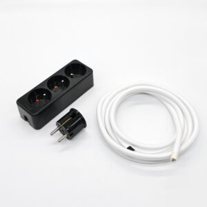 Multiprise Vintage Noir Française et Belge Avec Câble En Textile Blanc – Noir Thermoplastique, Kit, 1m &ndash; MCFE2010102T2S01