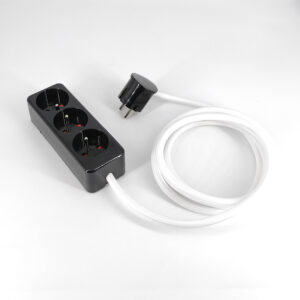 Multiprise Vintage Noir Française et Belge Avec Câble En Textile Blanc – Noir Thermoplastique, Assemblé, 1m &ndash; MCFE2010102T2S01PA1