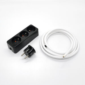 Multiprise Vintage Noir Française et Belge Avec Câble En Textile Blanc – Noir Bakélite (Duroplast), Kit, 1m &ndash; MCFE2010302T2S01