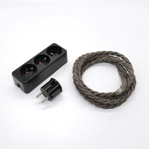 Multiprise Vintage Noir Française et Belge Avec Câble En Torsadé Marron Lin – Noir Thermoplastique, Kit, 1m &ndash; MCFE2011181T2S01