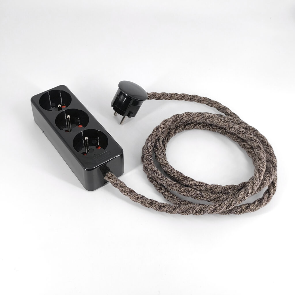 Multiprise Vintage Noir Cable Marron Torsadé Française et Belge &ndash; MCFE2011081T2