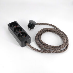 Vintage zwarte kabel Multi-contactdoos gedraaid Frans en Belgisch - MCFE2011081T2