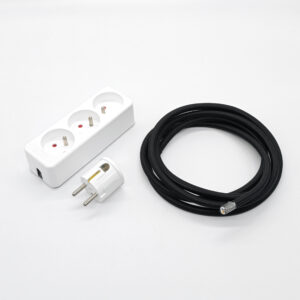 Witte Franse en Belgische Deco Multi-Stopcontactdoos met Zwarte Textiel Kabel - Kit, 1m - MCFE2010201T2S01