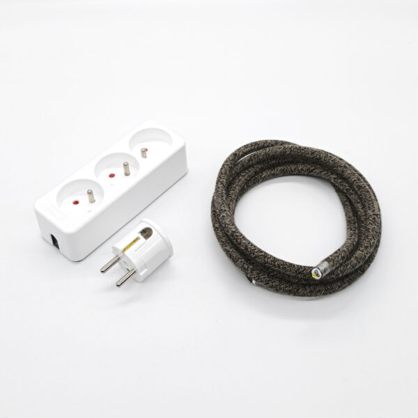 Multiprise Déco Blanc Française et Belge Avec Câble En Textile Marron Lin – Kit, 1m Dekorative Mehrfachsteckdose (französisch und belgisch) mit braunem Textilkabel in Leinenoptik – Set, 1 m – MCFE2010281T2S01