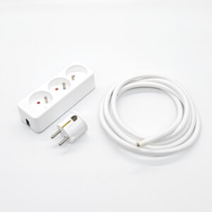 Multiprise Déco Blanc Française et Belge Avec Câble En Textile Blanc – Kit, 1m &ndash; MCFE2010202T2S01