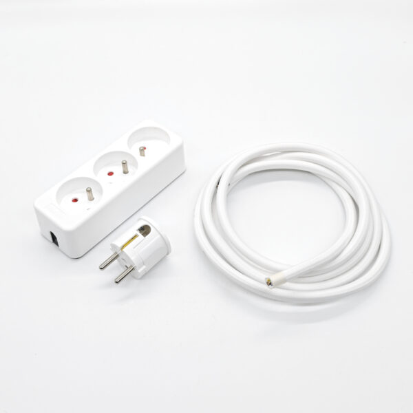 Multiprise Déco Blanc Française et Belge Avec Câble En Textile Blanc – Kit, 1m Dekorative Mehrfachsteckdose (französisch und belgisch) mit weißem Textilkabel – Set, 1 m – MCFE2010202T2S01