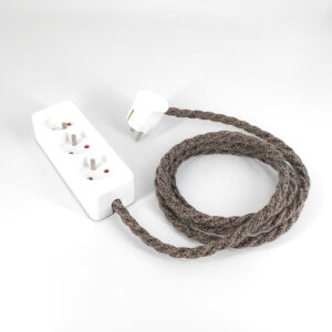 Multiprise Déco Blanc Cable Marron Lin Torsadé Prise Française et Belge - MCFE2011281T2