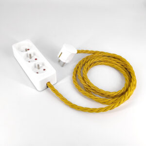 Multiprise Déco Blanc Câble Jaune Or Torsadé Prise Française et Belge – MCFE2011230T2