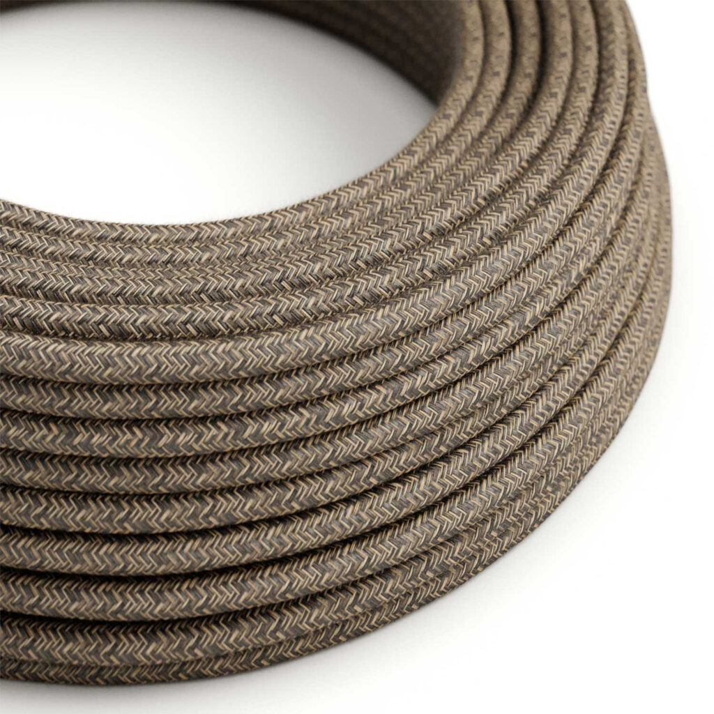 Câble Électrique Lin Marron Brun en textile rond Tissu pour lampe suspension DIY &ndash; MCFE0000281T9