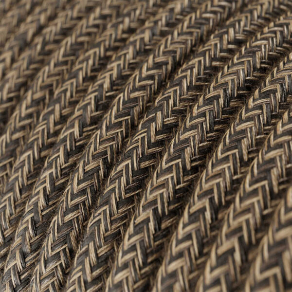 mcf-cable-linen-black-rn04-round-zoom Round Textile Electrical Cable, Brown/Beige Linen Fabric - MC Fact
